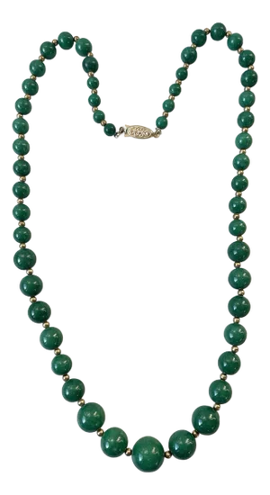 Green Jade Nephrite and Gold Tone Beaded Necklace - 23"