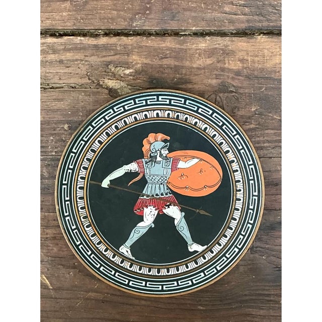 Vintage Painted Metal Plate With Greek Warrior For Sale - Image 11 of 12