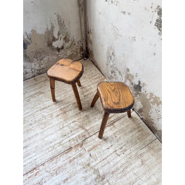 Vintage Oak Stools by Henri Bataille, 1950s, Set of 2 For Sale - Image 9 of 18