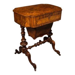 1900s Antique Victorian English Walnut Ladies Work Table