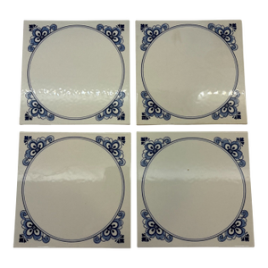 Mid 20th Century Royal Mosa Holland Blue and White Decorative Tile Trivet - Set of 4