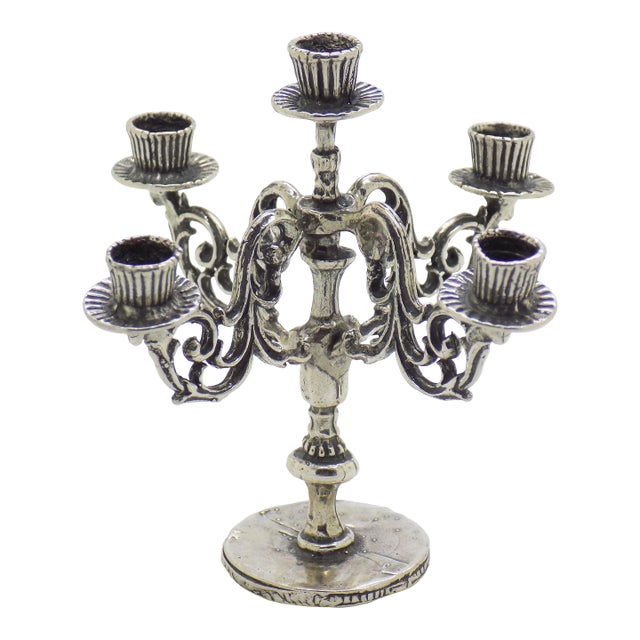 Vintage Italian Handmade Genuine Silver Candelabra Large Dollhouse Miniature For Sale