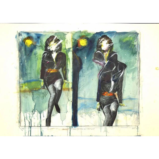 20th century top model is an original artwork in mixed media, ink, tempera, and watercolor applied on cardboard, realized...