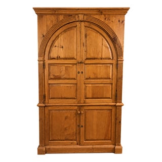 1990s Custom Architectural Solid Pine Entertainment Armoire | 87"h For Sale