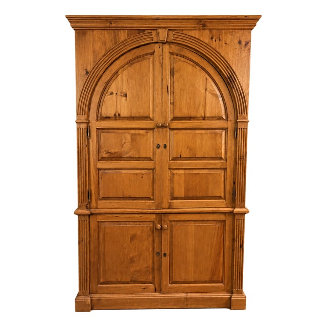 1990s Custom Architectural Solid Pine Entertainment Armoire | 87"h For Sale
