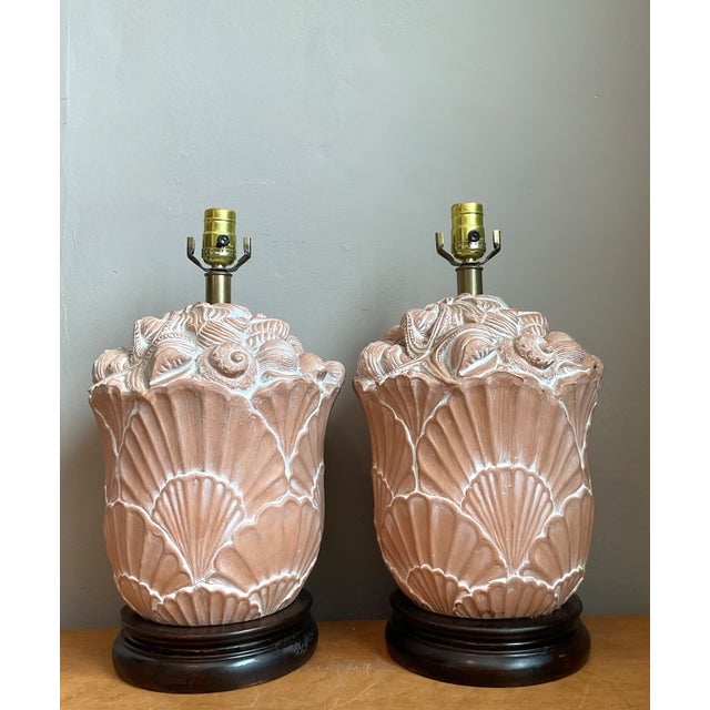 Wood Vintage Frederick Cooper Shell Lamps - Pair For Sale - Image 7 of 12