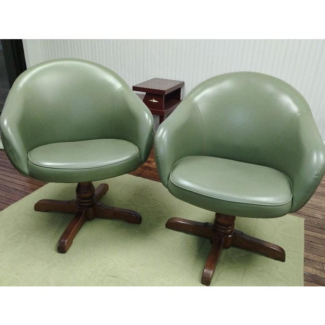 1970s Custom Midcentury Avocado Green Vinyl Chairs - a Pair For Sale - Image 6 of 8