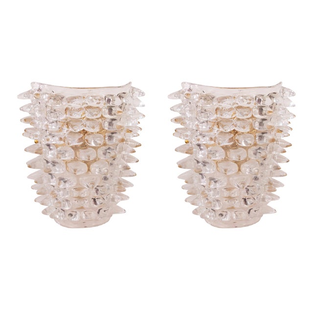 Large Clear Murano Glass Wall Lamps with Spikes and Gold Finish Frames, 1990s, Set of 2 For Sale - Image 13 of 13
