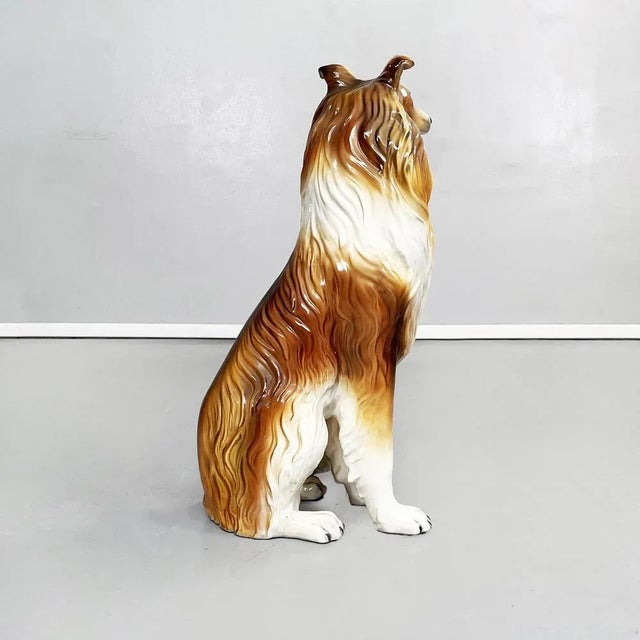 Italian Modern Ceramic Sculpture of Sitting Collie Dog, 1970s For Sale - Image 4 of 16