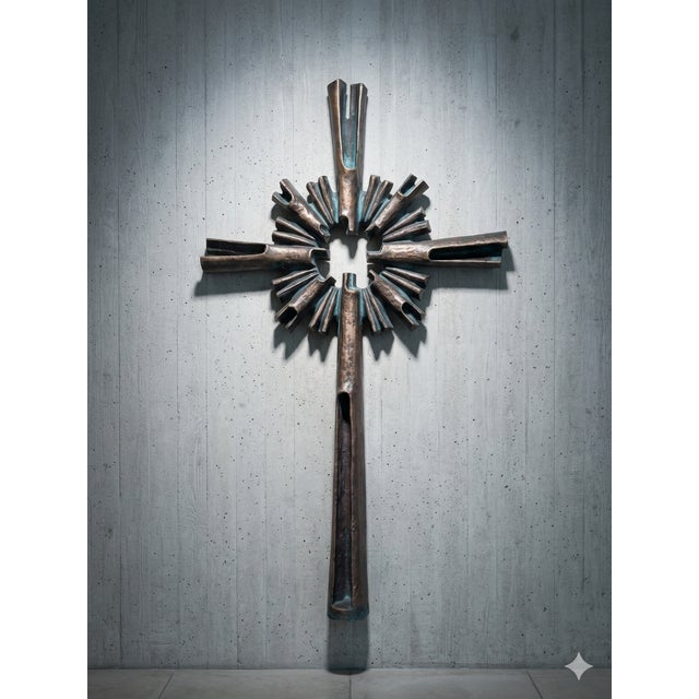 A monumental brutalist bronze wall sculpture of museum-quality presence (circa 1960s/1970s), stylistically attributed to...