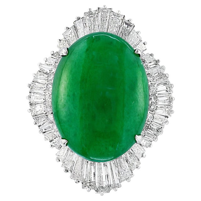 GIA Certified 23 Carat Jadeite Jade +4.5ct Diamond Cocktail Ring Platinum Estate For Sale - Image 15 of 18