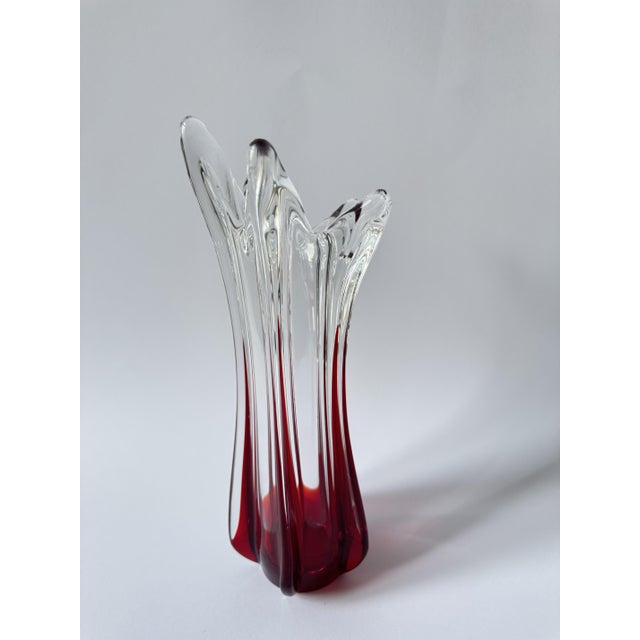 1960s Large Mid-Century Modern Sculptural Ruby Red and Clear Art Glass Vase, 1960s For Sale - Image 5 of 17