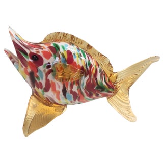 Vintage Multicolored Murano Glass Fish Figurine attributed to Fratelli Toso, 1950s For Sale
