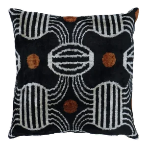 Contemporary Velvet Gold, Black & White Throw Pillow With Down Insert