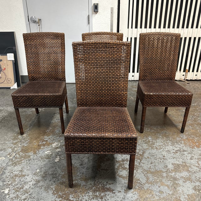 Crate & Barrel Woven Rattan Side Dining Chairs, Set of Four | Chairish