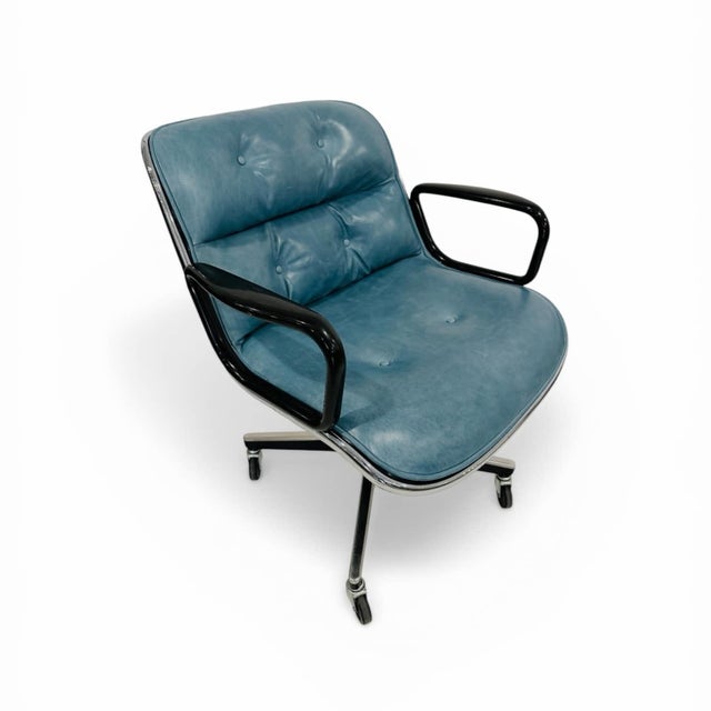 Mid-Century Modern Knoll Pollock Chair in Aqua Leather, Steel Frame For Sale - Image 3 of 7