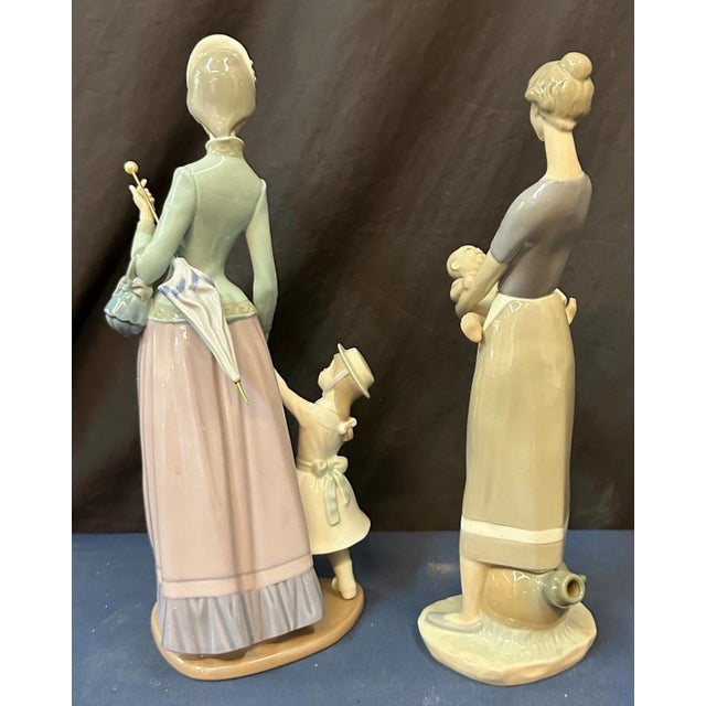 Gray Late 20th Century Lladro Duo: Mother & Child (#4575), Lady with Umbrella & Girl (#1353) - A Pair For Sale - Image 8 of 11