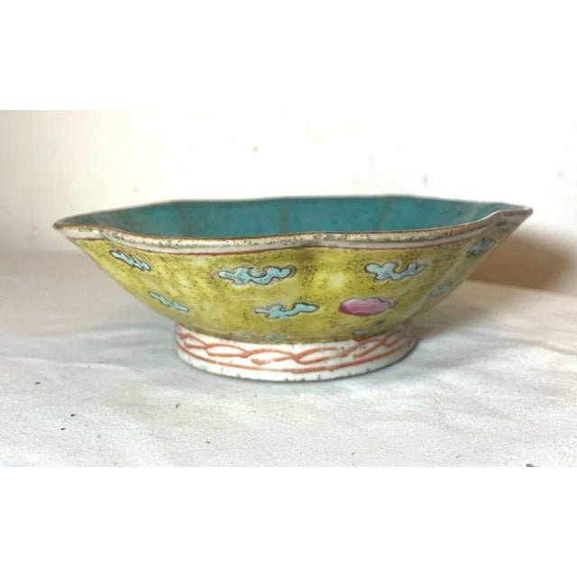 Chinese Antique 1800's Chinese Export Handmade Enameled Famille Rose Pottery Bowl Dish 3 For Sale - Image 3 of 11