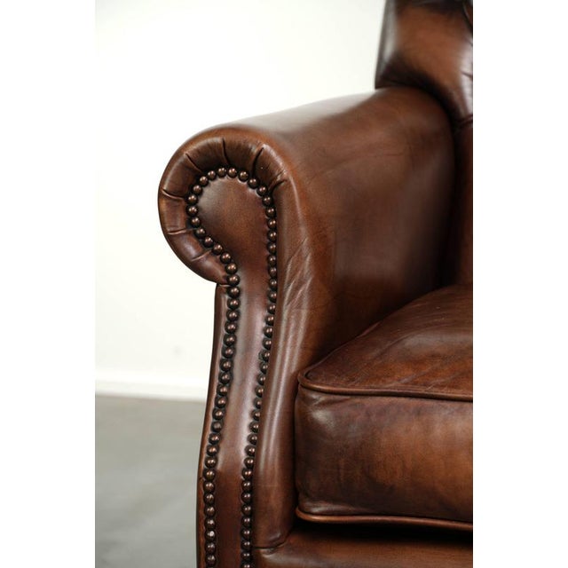 1990s Chesterfield Armchair in Brown Cow Leather For Sale - Image 5 of 13
