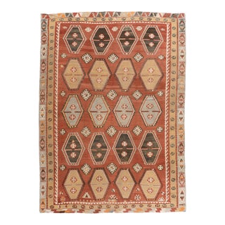 Vintage Circa 1940 Brown Turkish Kilim Flatweave Rug 8'7 X 11'7 For Sale