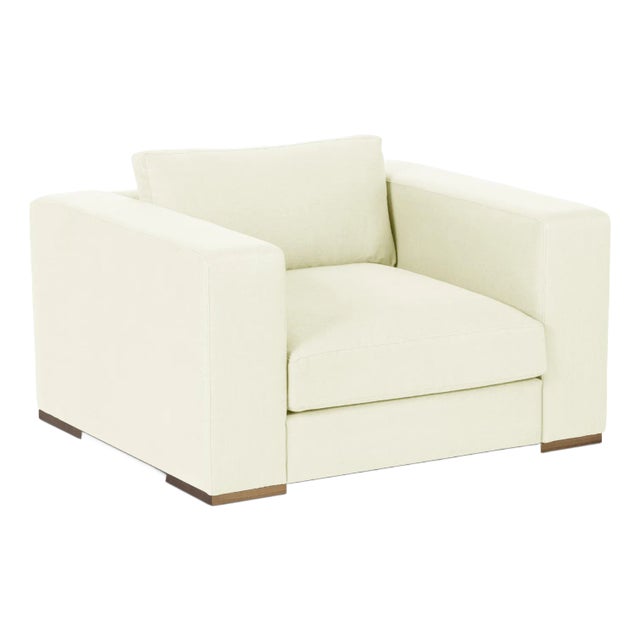 Casa Cosima Modernly Plush Ivory Linen Chair For Sale