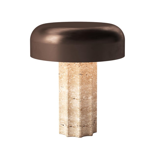 Modern FLUTED COLUMN Rechargeable Cordless LED Table Lamp, 3-Levels Brightness Touch Sensor Control, Travertine / Chocolate Bronze For Sale - Image 3 of 14