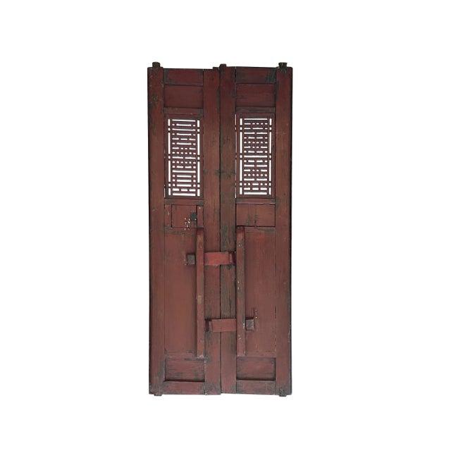 Pair Vintage Chinese Brown Fujian Style Carving Wood Wall Door Panels For Sale In San Francisco - Image 6 of 12