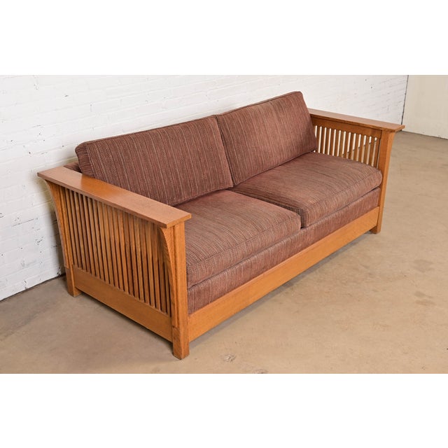 Late 20th Century Stickley Mission Oak Arts and Crafts Spindle Sleeper Sofa For Sale - Image 5 of 18