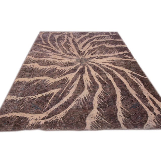 Vintage Persian Overdyed Handmade Brown Abstract Wool Rug For Sale - Image 4 of 7