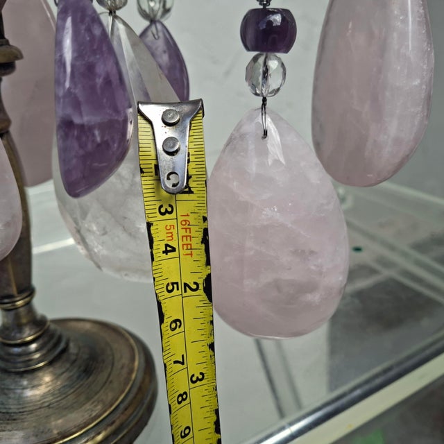 Gemstone 19th Century Opulent French Louis XV Huge Natural Rose Quartz, Amethyst and Clear Quartz Rock Crystal Girandole, Table Lamp For Sale - Image 7 of 18