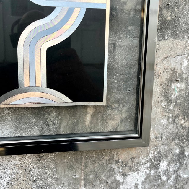 Vintage 1970s Op-Art Geometric Black and Silver Foil Framed Print. For Sale - Image 11 of 17