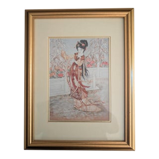 1980s Chinese Maiden in Garden" / "Court Lady With Mirror For Sale