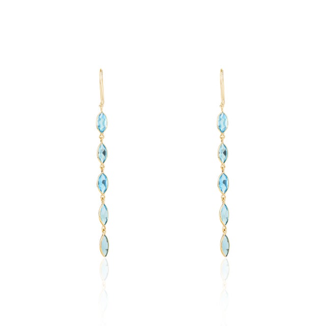 Not Yet Made - Made To Order 18k Gold Marquise Blue Topaz Gemstone Drop Earrings for Women- A Pair For Sale - Image 5 of 10