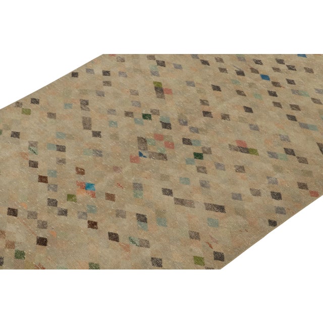 Rug & Kilim 1960s Vintage Turkish Rug in Beige-Brown, Black With Colorful Square Patterns For Sale - Image 4 of 7