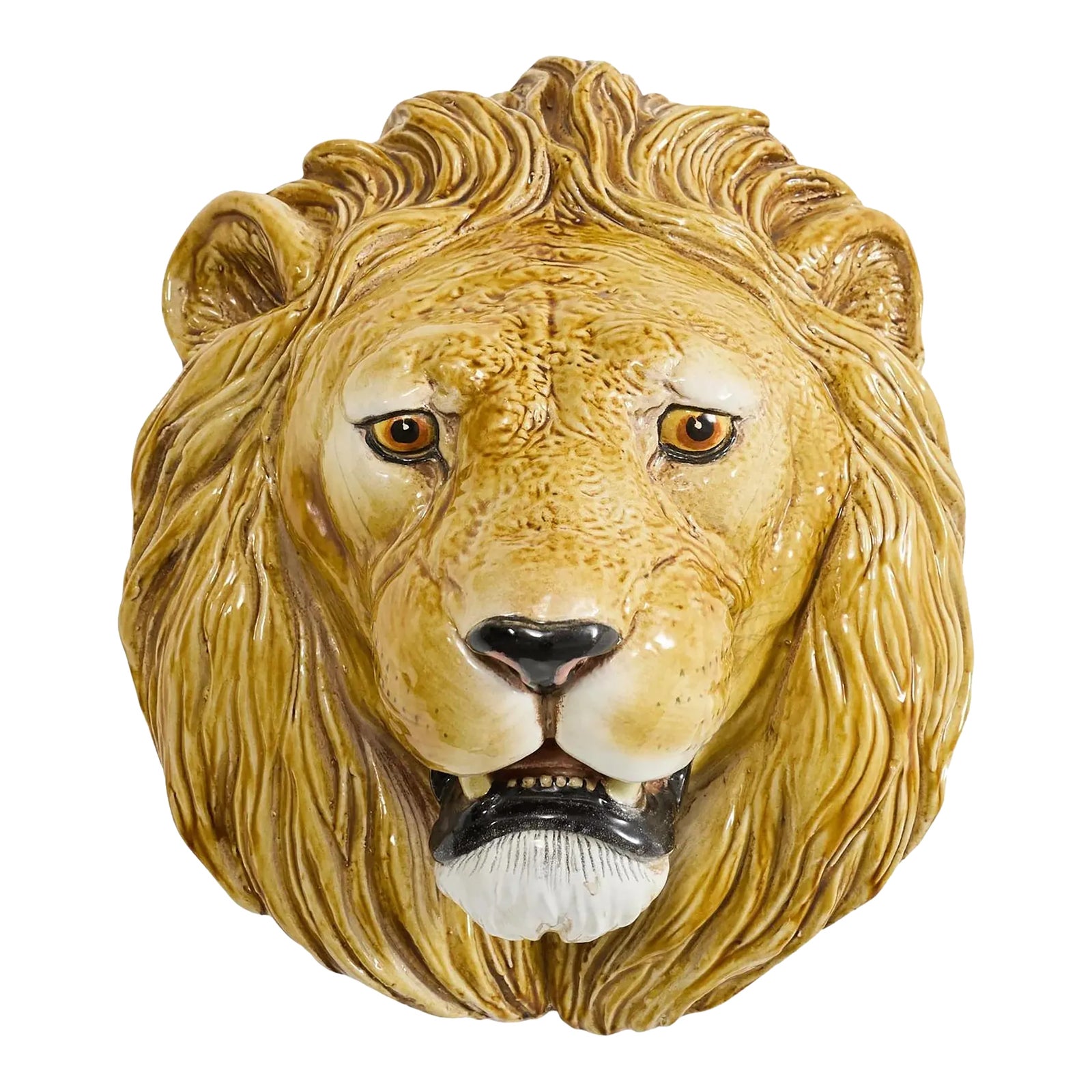 momollica France製 Vintage Moutal LYON Monumental Italian Majolica Glazed Ceramic Lions Head | Chairish