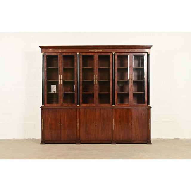 Baker Furniture Style Monumental French Empire Mahogany Breakfront Bookcase Cabinet With Mounted Ormolu For Sale - Image 13 of 13