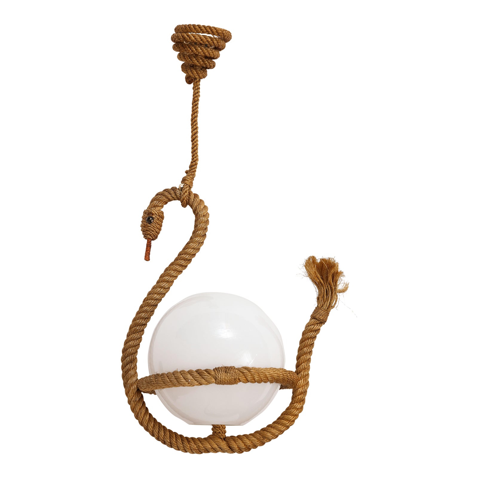 French 1950s Rope Pendant Light With Goose Motif | Chairish