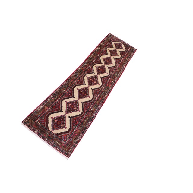 Boho Chic Boho Chic Persian Hamadan Red/Brown Wool Runner Rug- 2'5'' X 9'1'' For Sale - Image 3 of 10