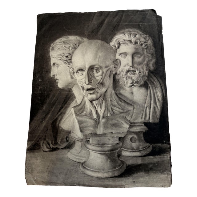 Drawing of Scultptures of Men, 19th Century, Paint on Paper For Sale