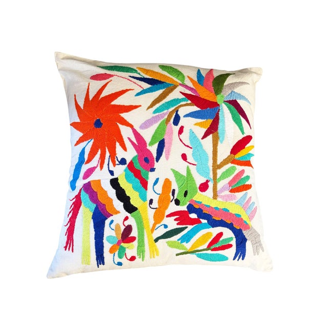 Mexican Otomi Embroidery Textile Pillow 16" W For Sale In New York - Image 6 of 9