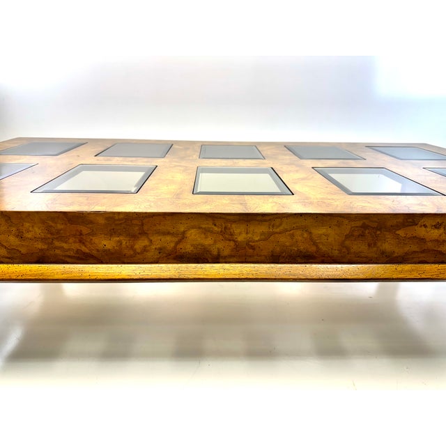 Italian Burl Wood Coffee Table in the Manner of Milo Baughman With Inset Glass Panels, 1970s For Sale - Image 10 of 14