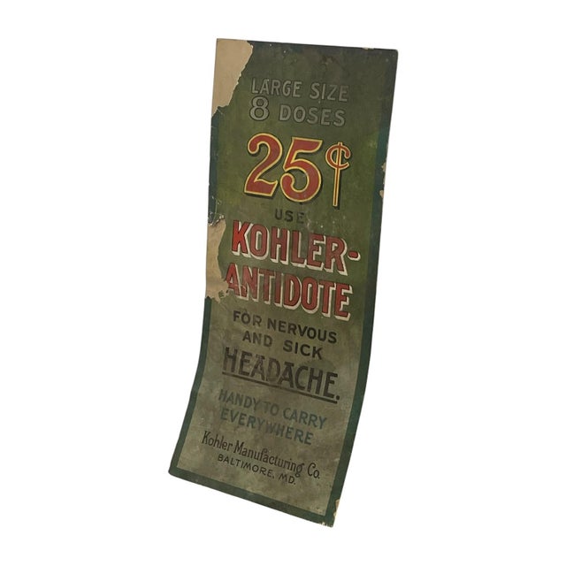 American Vintage Kohler Antidote Advertising Sign, Baltimore Medicine Pharmacy Display. For Sale - Image 3 of 10