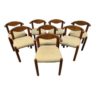 Mid 20th Century Set of Eight Danish Teak Cowhorn Chairs by Dyrlund For Sale