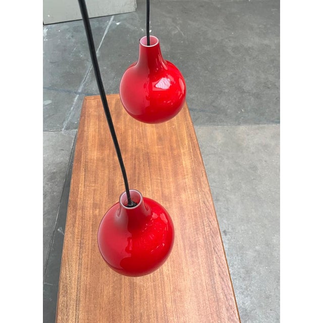 Mid-Century German Red Glass Pendant Lamps from Peill & Putzler, 1960s, Set of 2 For Sale - Image 4 of 18