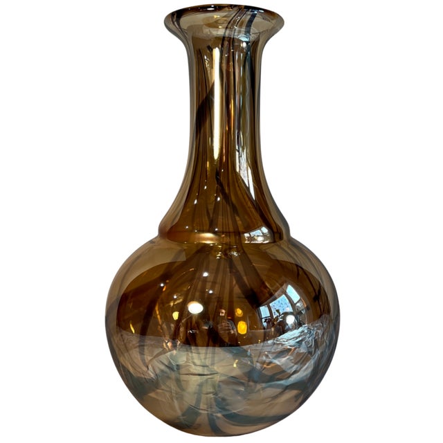Amber Art Glass Abstract Iridescent Tortoise Shell Vases- Set of Two For Sale - Image 8 of 18