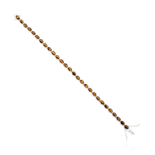 Art Deco Retro Tiger’s Eye Tennis Bracelet in Sterling Silver for Her For Sale - Image 3 of 13
