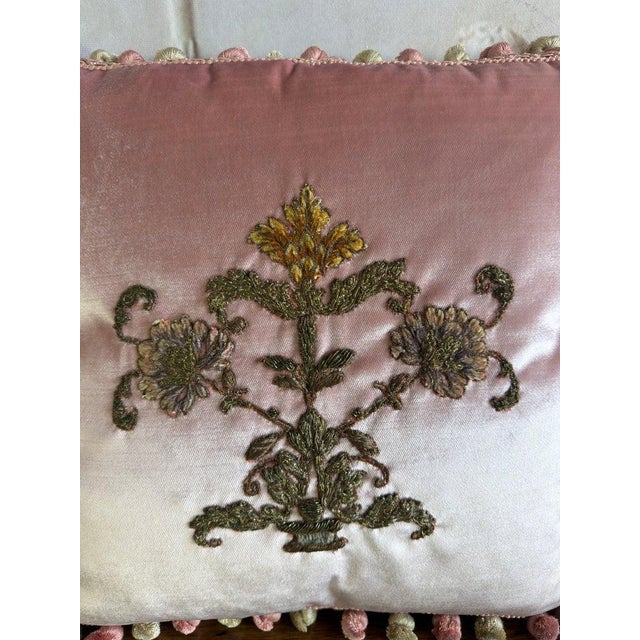 Melissa Levinson Pair of French Couture Blush Silk Velvet Pillows With 19th Century Appliques' For Sale - Image 4 of 12