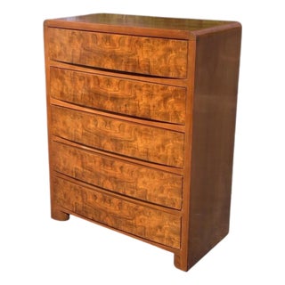 Art Deco Style Waterfall Chest of Drawers in Figured Walnut, Circa 1950s For Sale