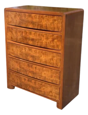 Art Deco Style Waterfall Chest of Drawers in Figured Walnut, Circa 1950s