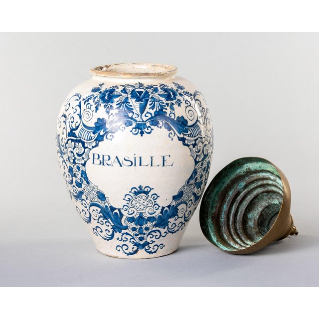 Dutch Delftware Blue & White Tobacco Jar With Brass Lid, Circa 1800 For Sale - Image 10 of 10